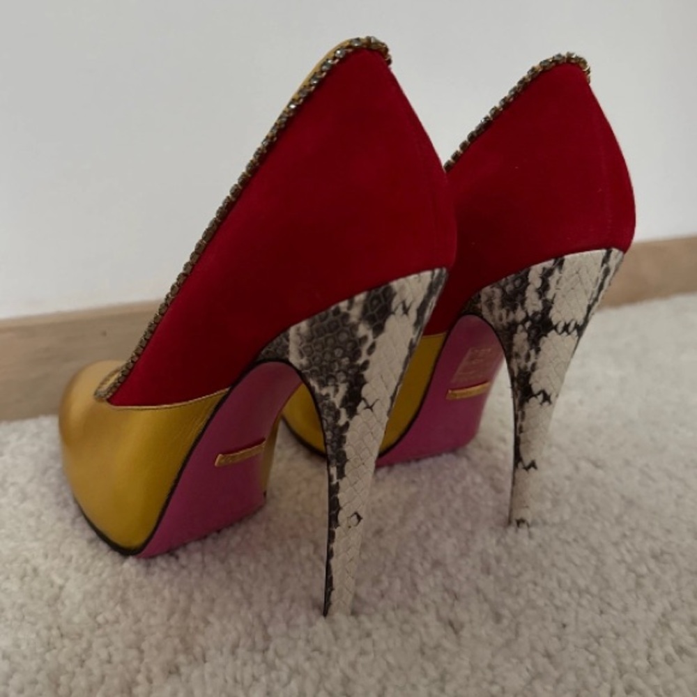Gucci Crystal Suede Metallic Leather Python Heels - image 5